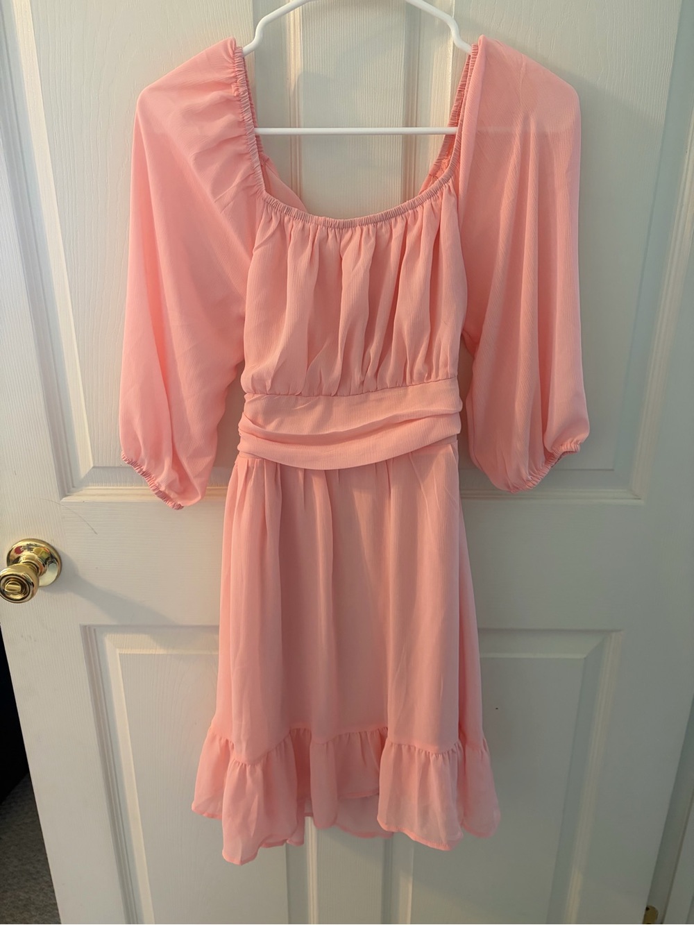 NWT Dokotoo Blush Pink Puff Sleeve Tie Back Mini Dress Size S
